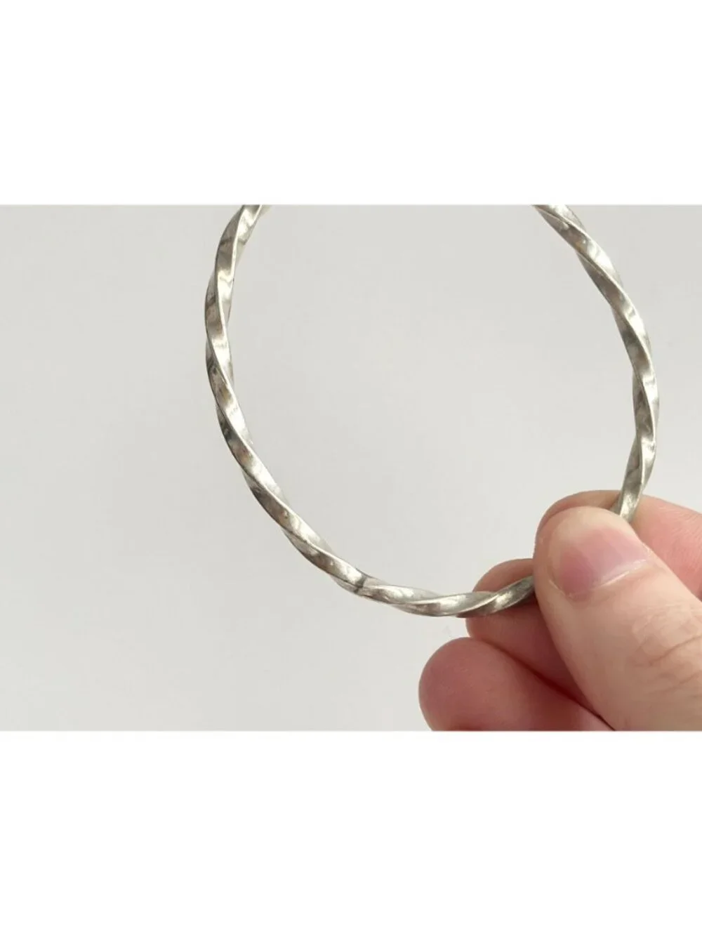 Twisted Oval Silver Toned Vintage Bangle Bracelet